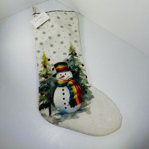 Nicole Miller Home Christmas Stocking Rainbow Dressed Snowman 8" X 22" Holiday